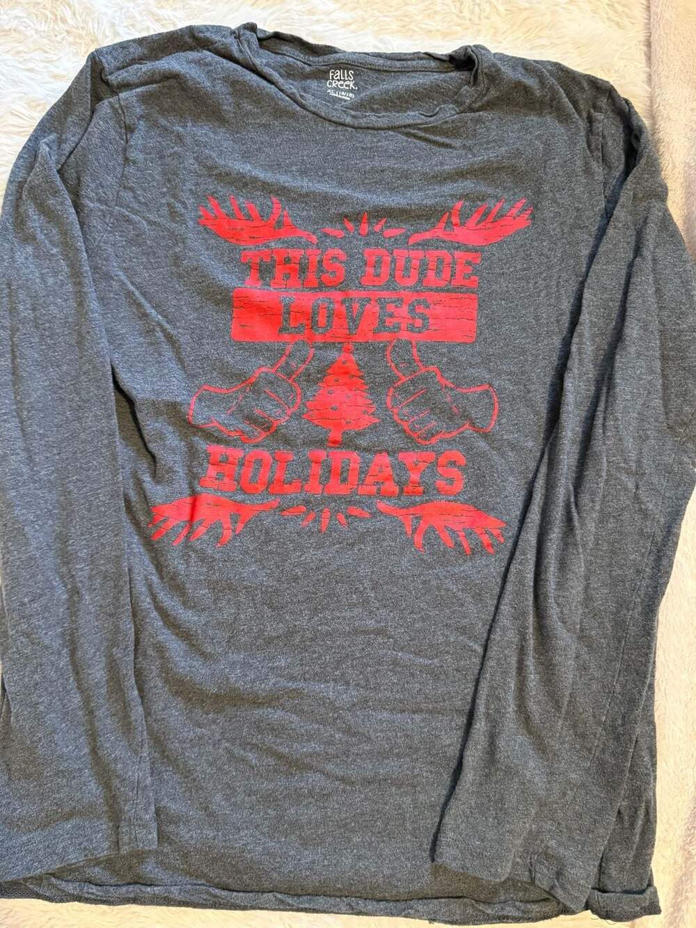 Falls Creek Holiday Long Sleeve T-Shirt Size XL (16/18) Gray